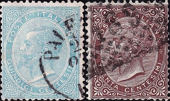 Италия 1863 год . Король Виктор Эммануил II , часть серии . Каталог 25,25 фунтов.